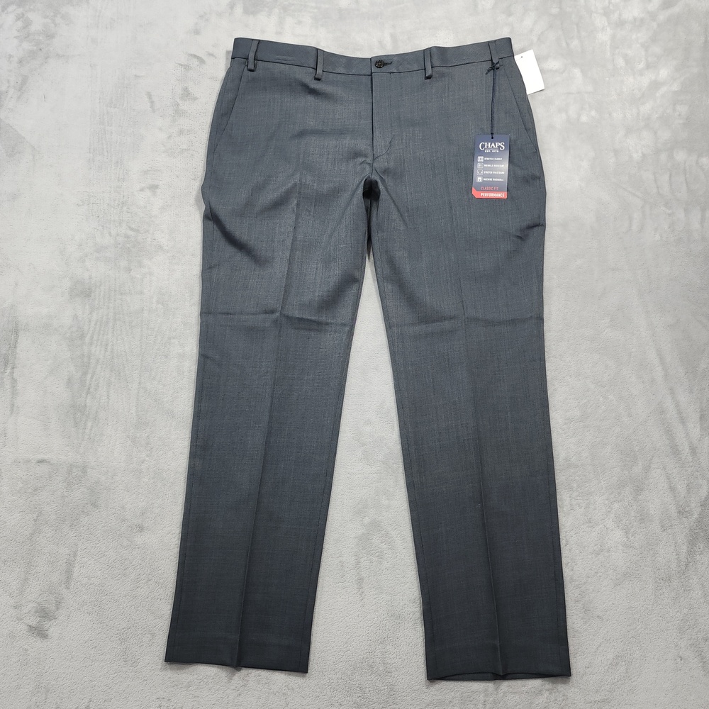 NEW Chaps Pants Mens 38x30 Gray Classic Fit Flat Front Dress Performance Stretch